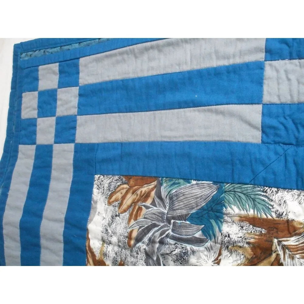 Vintage hand Quilted Wall Hanging Lap Blanket Blue Bayou 1990